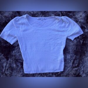 Zara White Ribbed Short Sleeve Tee